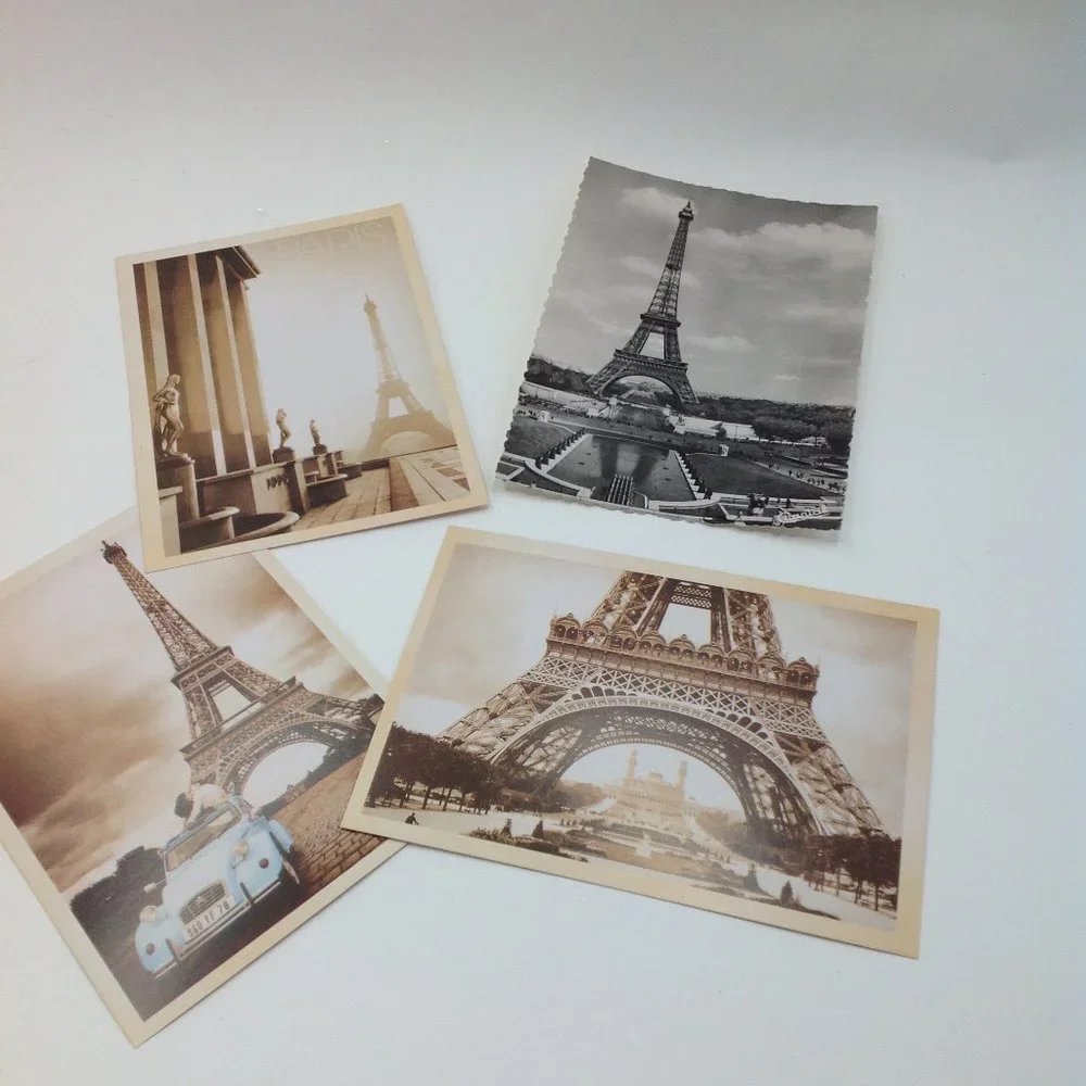 Paris Eiffel Tower Charm Decor Postcards Ribbon Hankie